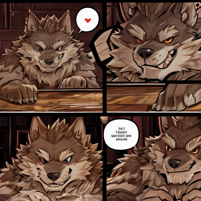 masterpiece, high res,(( top quality ))、 (One々A comic where a cute werewolf makes you happy with 4 scenes)