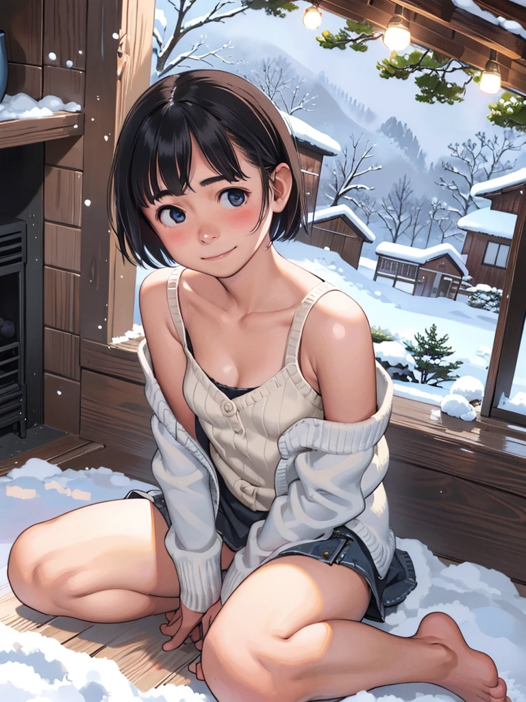 <lora:tsukumizuAva_v10:1>, <lora:avas_jun_07-03--tsukumizu_yuu_005-095--ham_rifl_09-01:1>, sketch, tsukumizu yuu \(style\), masterpiece, high quality chiaro-scuro photography of (Beautiful) Egyptian bombshell (black-haired woman), (tan skin:1), (oversized_sweater:1.2), (yellow oversized_sweater), (hime_cut_hairstyle:1.1), (egyptian_bob_hairstyle:1.2), (detailed face), (blue eyes), (perfect hands:1.2), (perfect foots:1.2), (perfect legs:1.2), maximum details, (FOCUS), (diffuse soft lighting), CANON EOS R3, (fur carpet), (fireplace:1), (sitting:1.1), (spread legs:1.1), <lora:oversized_sweater:0.4>, naked legs, (bare shoulders:1.2), (bare nack:1.2), (window, outside snowing), <lora:LowRA:0.6>, (panties:1.3), <lora:egyptian_bob_hairstyle:0.2>