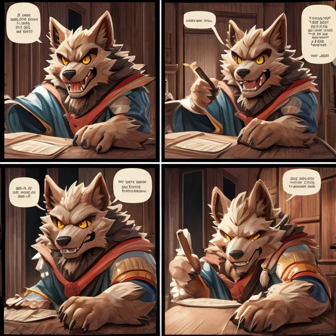 ((masterpiece)), (((high res,top quality)))、 (One々A comic where a cute werewolf makes you happy with 4 scenes)