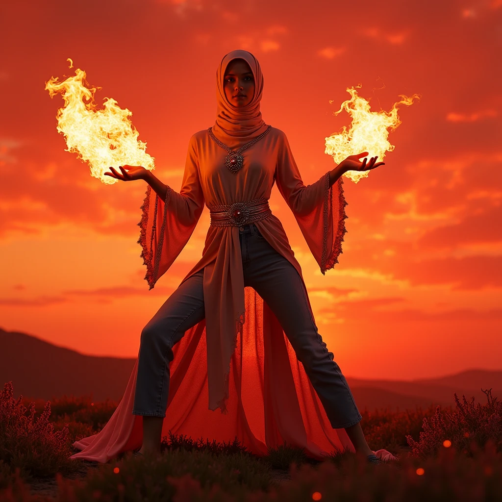 hijab knitted, knots, blonde,, punchwork clothes, cosplay, photorealistic theme , lovely face, perfect body, dark lips, , flaming, WLOP, breathtaking, summer time, shadows, reflections, breathtaking, calm night , walking in the street , neon beams background