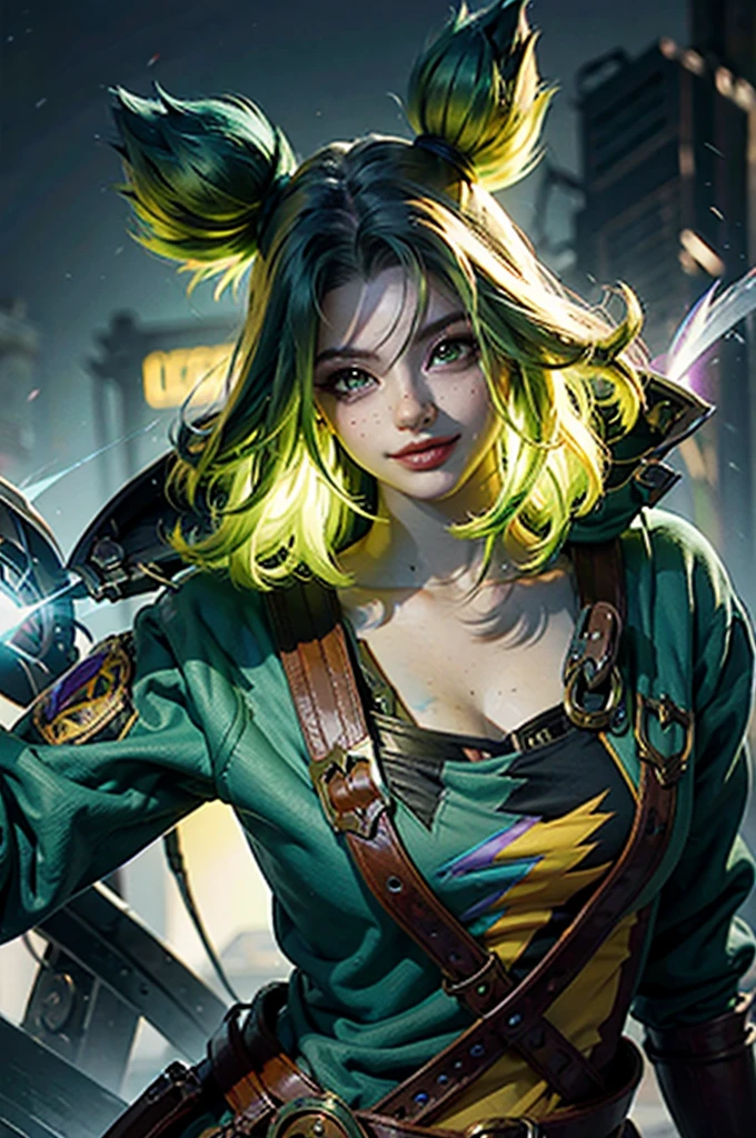 Psychedelic style, Персонаж игры League of Legends, zeri, Metaverse, Detail, green hair.