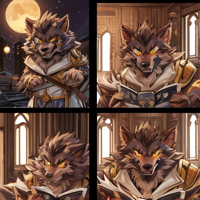 ((masterpiece)), (((high res,top quality)))、 (One々A comic where a cute werewolf makes you happy with 4 scenes)