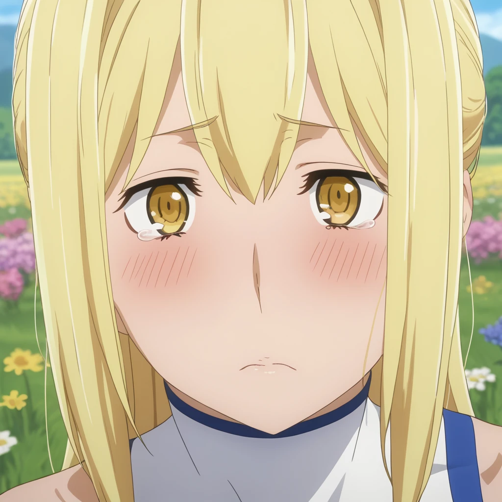 masterpiece, best quality, movie still, 1girl, solo, looking at viewer, , depth of field, , , <lora:emma_brightness:0.74>, emma_brightness, blonde hair, aqua eyes, , , ribbon, side ponytail