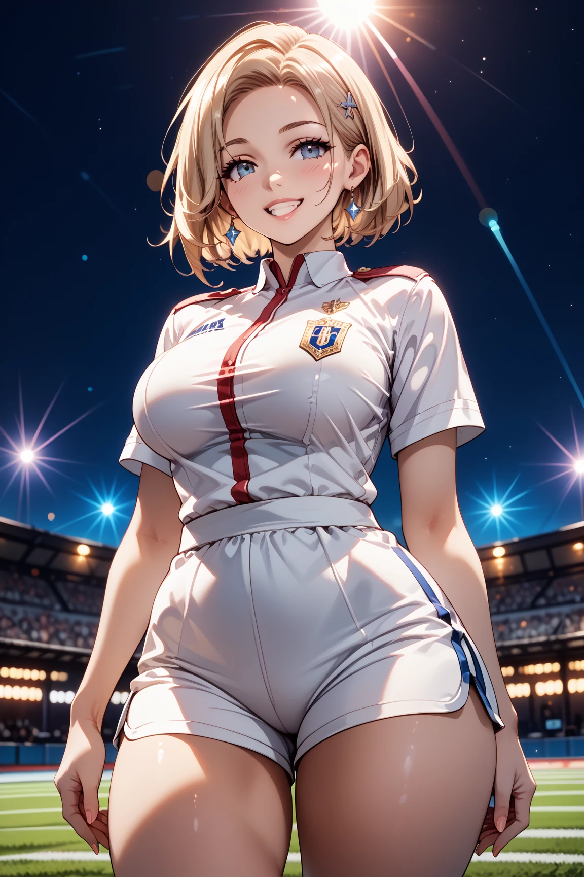 best quality, masterpiece, highres, 1girl,alpha,((fullbody)),stand up,perfect slim body,smile,large breasts,sexy legs,((volley uniform)),looking at viewers,front look,(high detailed skin:1.2), 8k uhd, dslr, soft lighting, high quality, Photograph, high resolution, 4k, 8k, Bokeh, plain white background