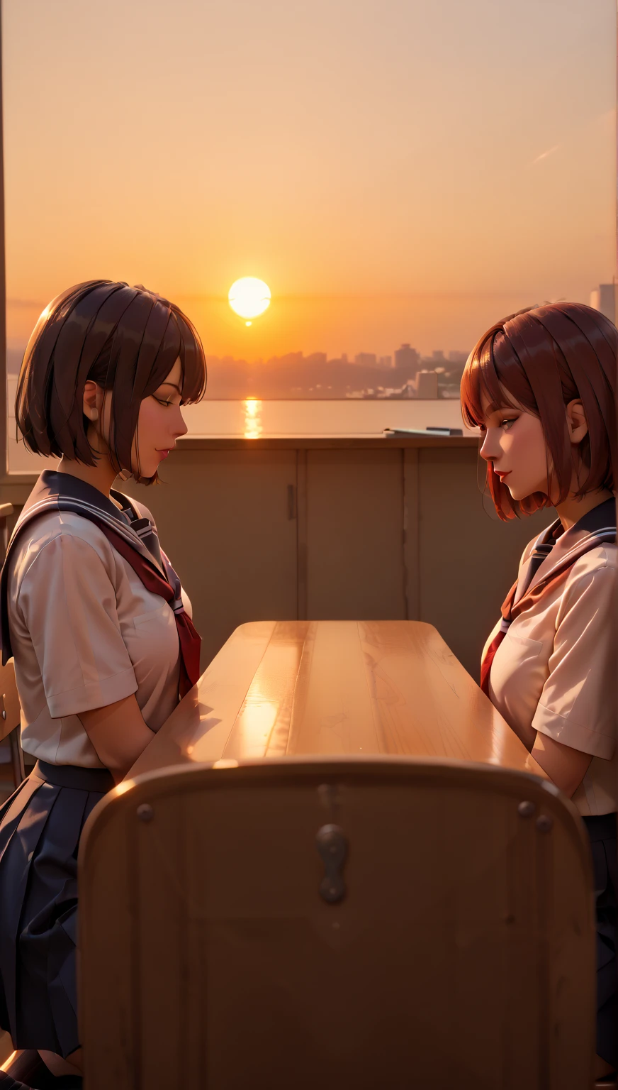 masterpiece, 4K, ( school uniform:1.3),   beautiful girl ,  group photo ,  harem,  multiple girls, ( :1.6), ( bob hair:1.3),  close, classroom, sunset,  skirt flip, genital,  Highlight Buttocks 

