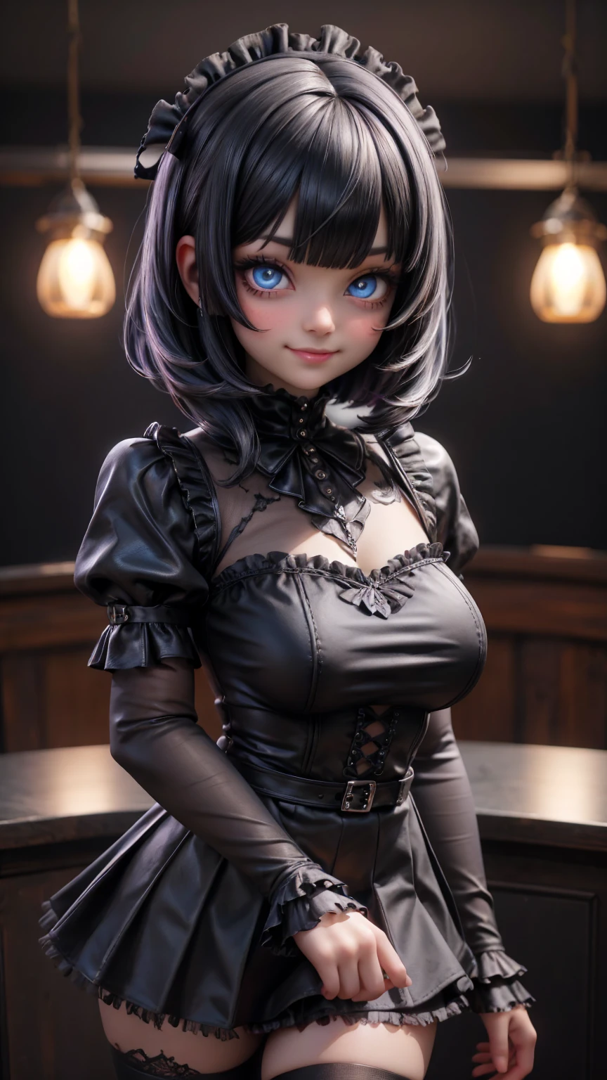 (UHigh resolution, retina, masterpiece, Accurate, Anatomically correct, Textured skin, Very detailed, Attention to detail, high quality, 最high quality, High resolution, 1080p, High resolution, 4K, 8k, 16k), (Beautiful details, Beautiful lip detail, Very detailedな目と顔),(masterpiece:1.2, 最high quality), (Realistic, photoRealistic:1.4), Beautiful illustrations, (Natural Side Lighting, Cinema Lighting), Looking at the audience, Upper Body, (Front view), 1 girl, Perfect Face, Symmetrical cute face, Shiny skin, Baby Face, Long eyelashes, (Medium chest), (Wide Hips:1.2),Shortcuts,Beautiful Hair, Beautiful Face, Fine and beautiful eyes, Beautiful body, Beautiful breasts, Beautiful thighs, Beautiful legs, Beautiful fingers,
(Beautiful views),(Cute Smile:1.3, Upper Eye), 18-year-old,Pale skin,Woman in black corset and goth hair, With earrings, One girl, alone, Black Hair, short hair, ring,(pierce:1.5),(Punk Style:1.5),(Gothic Dress),(Black Lips:1.7),
