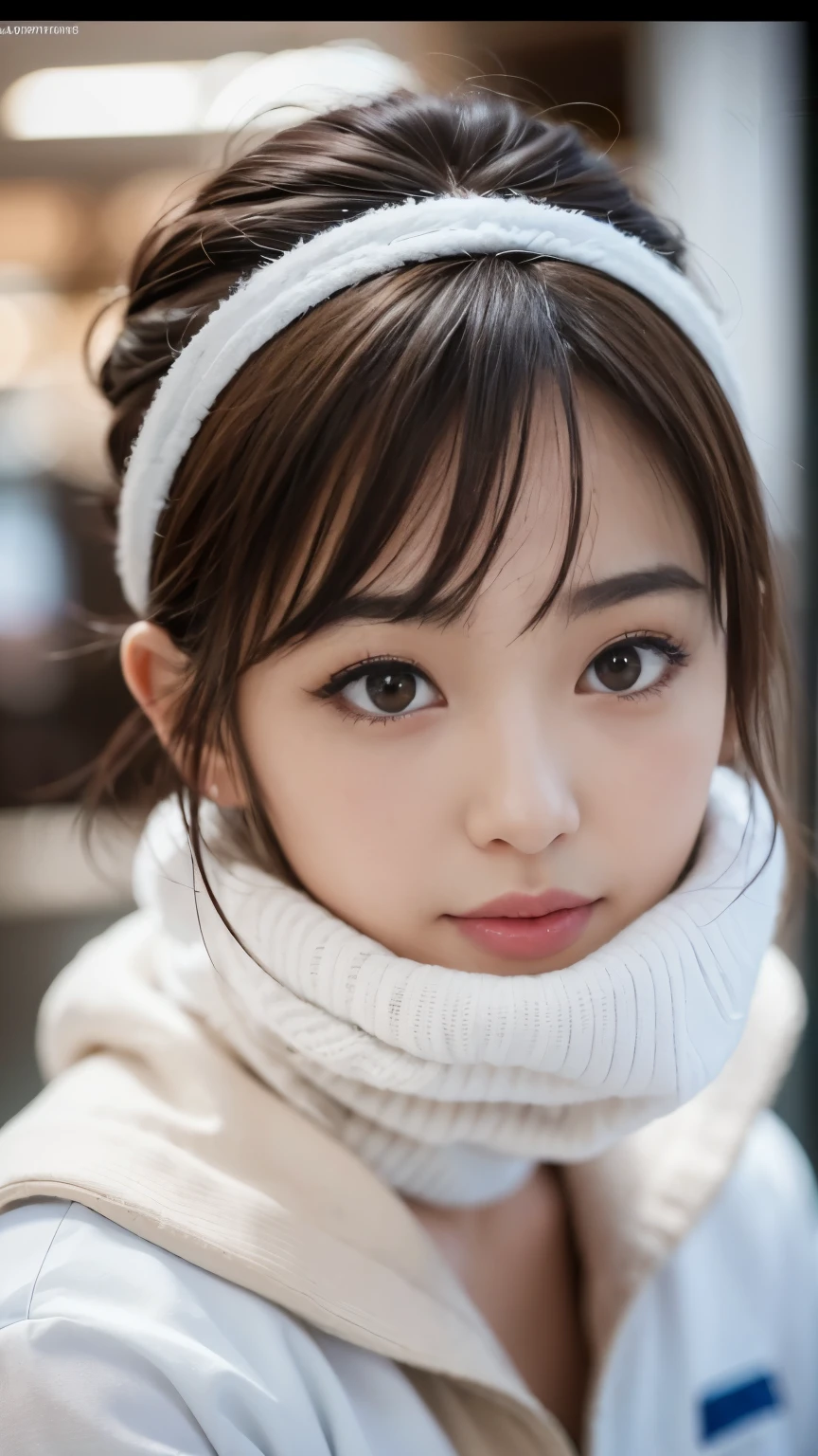  cute 21-year-old Japanese 、 Super Detailed Face 、 pay attention to details 、 double eyelids in judo uniforms、 beautiful thin noses、 Sharp Focus:1.2、 beautiful women:1.4、( light brown hair, Shorthair、),Pure white skin、 top quality 、masterpiece、 super high res、( Photorealistic:1.4)、Light from outside、Laughter、Pay attention to Pinaphore 、corridor、Cute Winter Clothes、