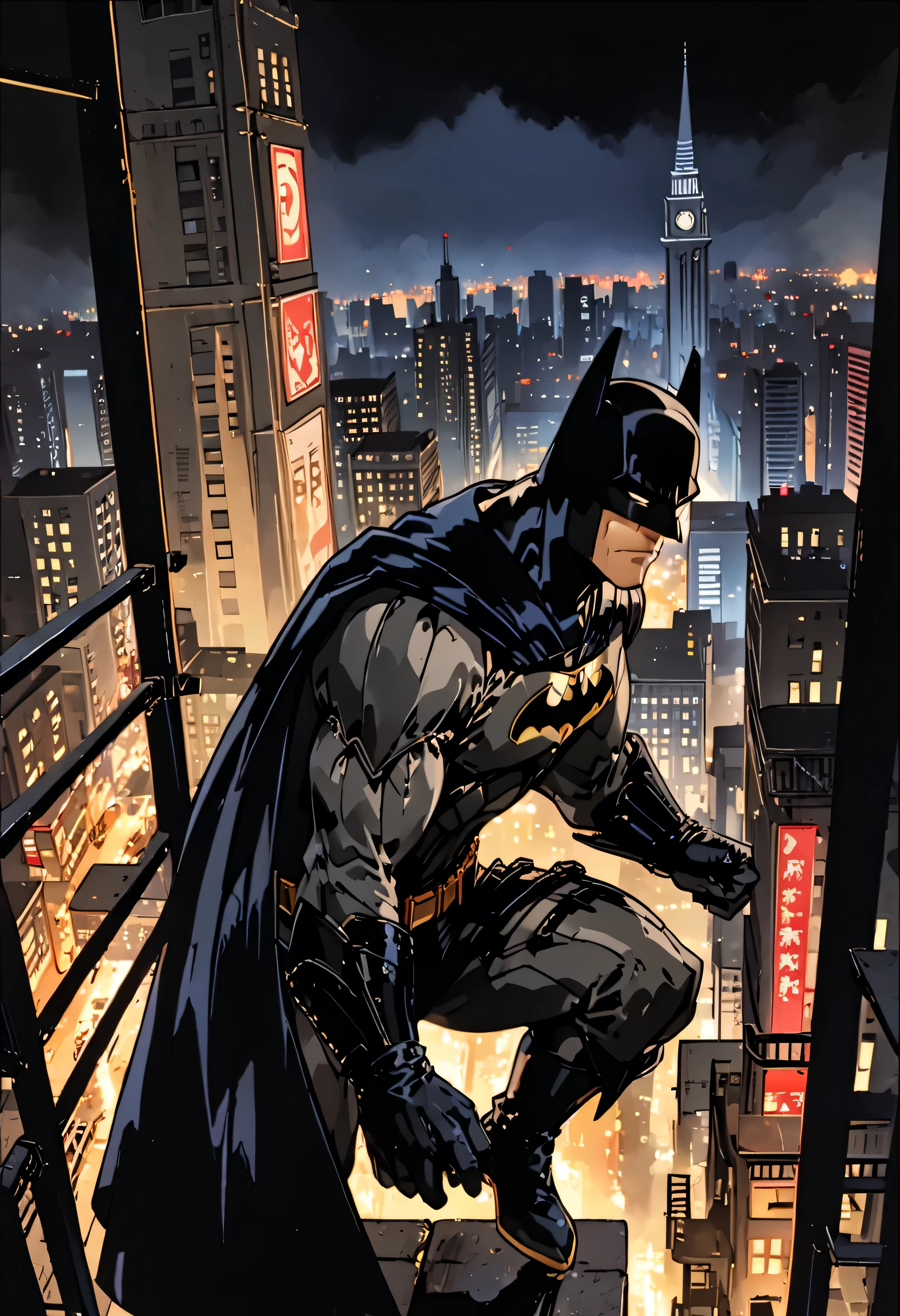 [char1="anime art of solo, man, tonic, muscle, wears black super hero's suit( with long black mantel), batman:1.5, perfect batman, down on one knee, superhero's pose, on profile,"] char1's next to a statue, city's view from above:1.4, night city, gothic balcony, gotham's city background,(dc's comic art style), flat color, dynamic, professional illustration, masterpiece, 4k, breathtaking, sdxl, :1.2), masterpiece, 4k, best quality, anime art