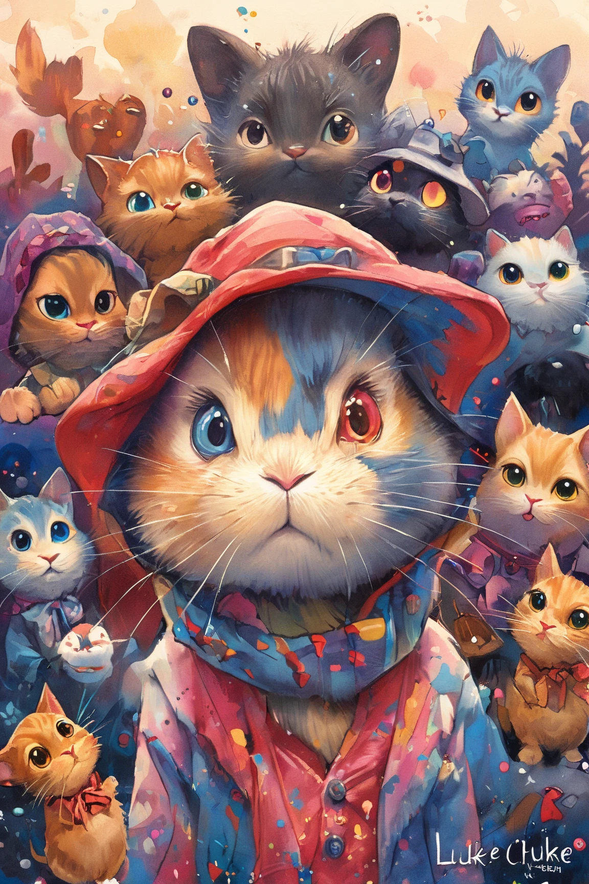   This picture looks like 々There are a lot of cats of different colors and breeds, Vivid cartoon art, beepleとJeremiah Ketner,   colorful   crowd,     cute cat,Crowded,  Inspiration  , cute   colorful   adorable,   Greg Beeple  , very Crowded,   Dan Mumford and Pixar  ,   colorful  !  Character Design , (((Luke Chueh)))