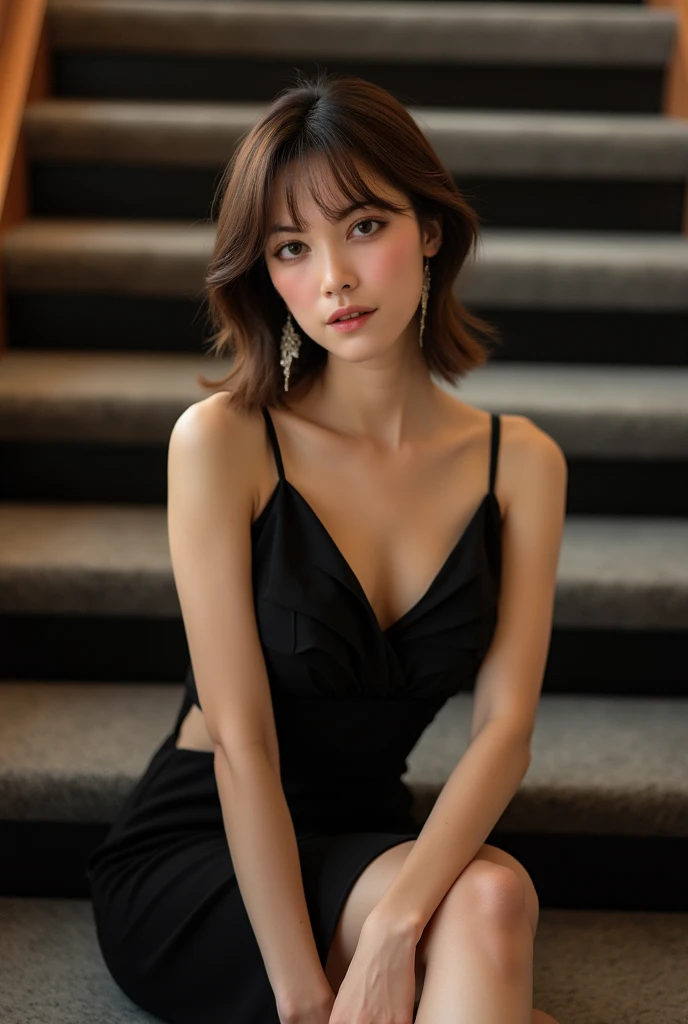 NSFW、highest quality、high resolution、8K、Girl 1 Mature Mature Mature Woman Person、during the day、、black haired、shortcut、light shines、luxury、(medium hair)、beautiful earrings、breeze、shiny skin、sight、bust、perfect shiny skin,perfect skin,((erotic,sexy and sexually explicit)),((Accurate needle with no discomfort)), big and full breasts,big breasts thin waist,sexy,vaginal,sex、woman on top