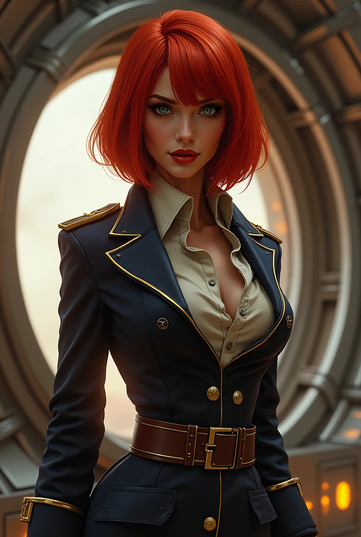 There is a woman in a uniform posing for a picture - SeaArt AI