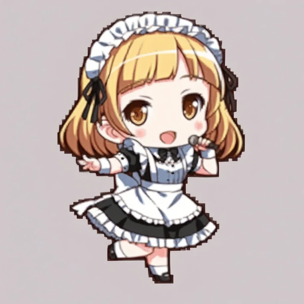 1girl, solo, chibi-dol, full body, yuki mio, maid dress, Smooth edges, sharpness,simple background