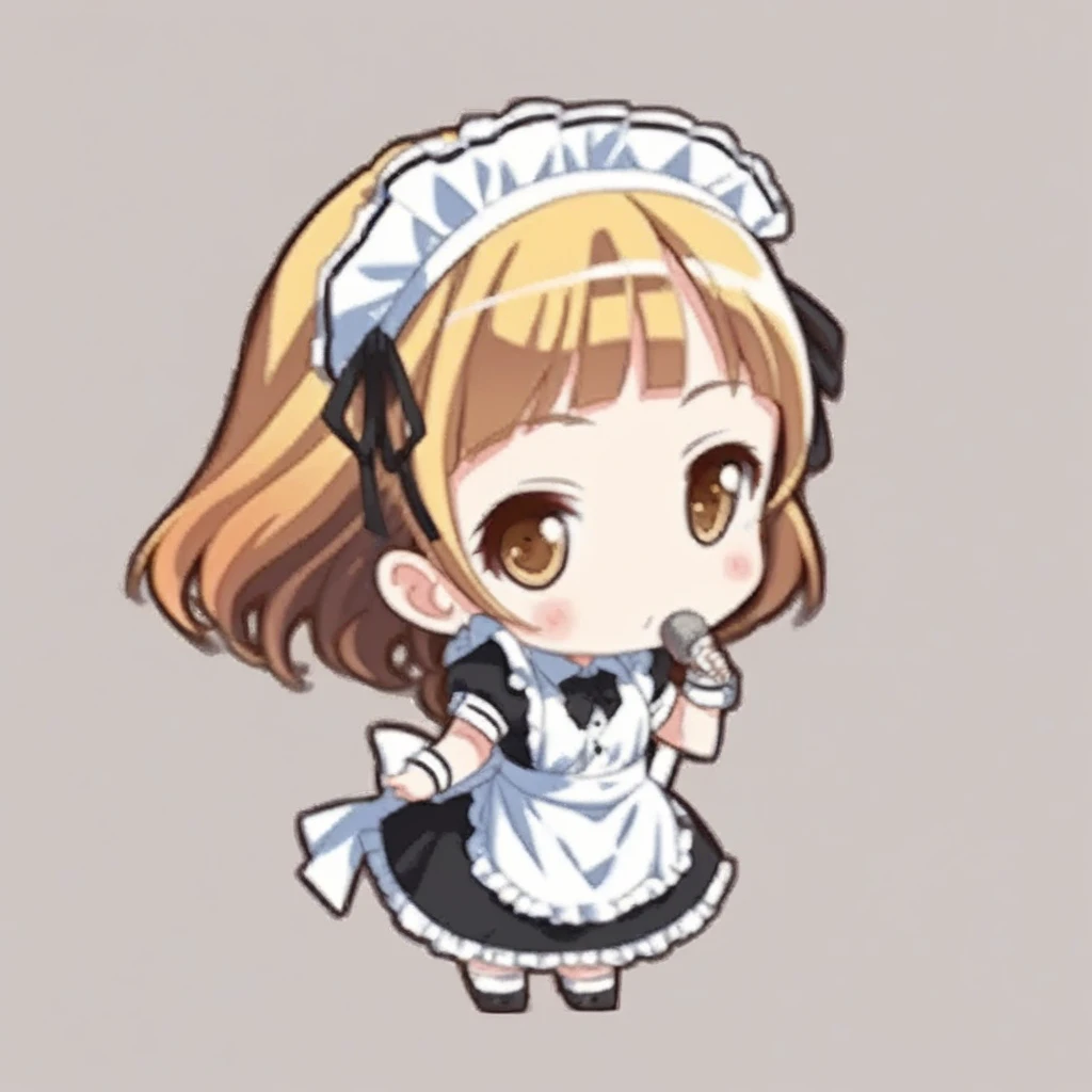 1girl, solo, chibi-dol, standing, full body, yuki mio, maid dress, Smooth edges, sharpness,simple background