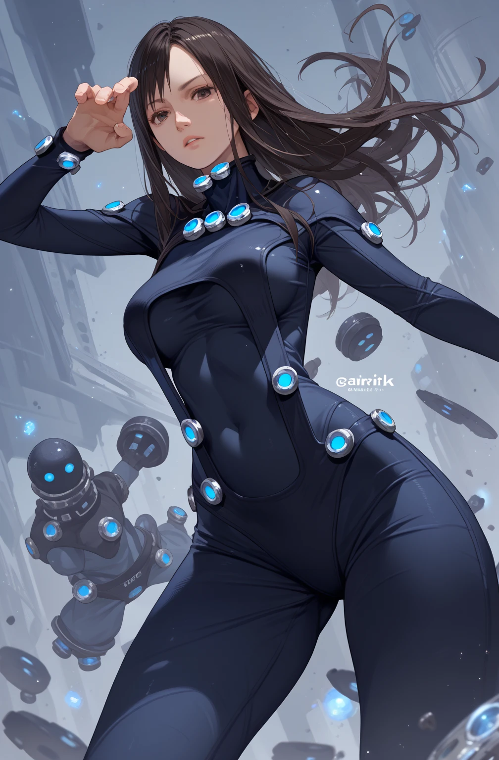 Reika shimohira in gantz costume, dynamic pose, dynamic angle
