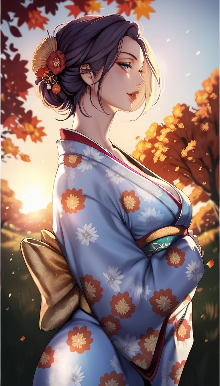 kimono,kim mi Jung, Autumn evening ,The sun is setting, dressed