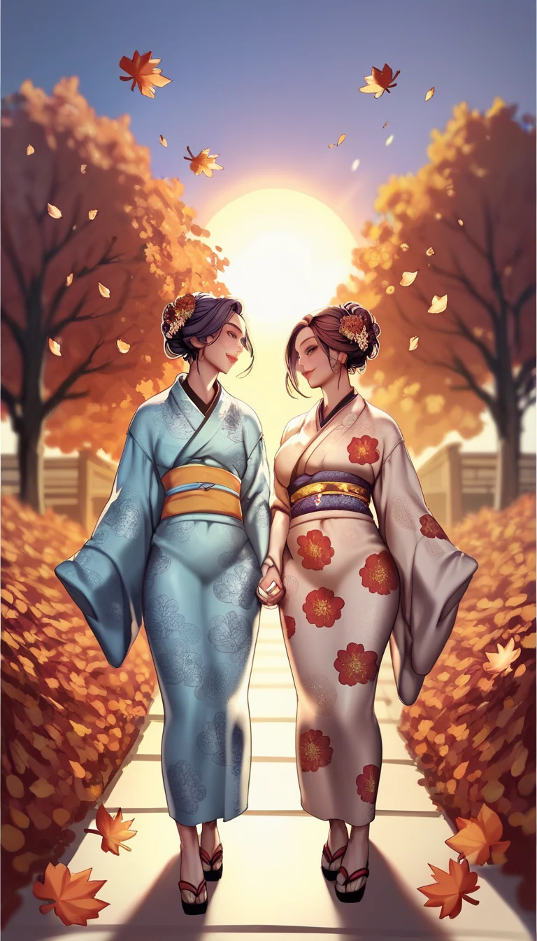 kimono dress,kim mi Jung, Autumn evening ,The sun is setting, Erotic movements,Holding hands 