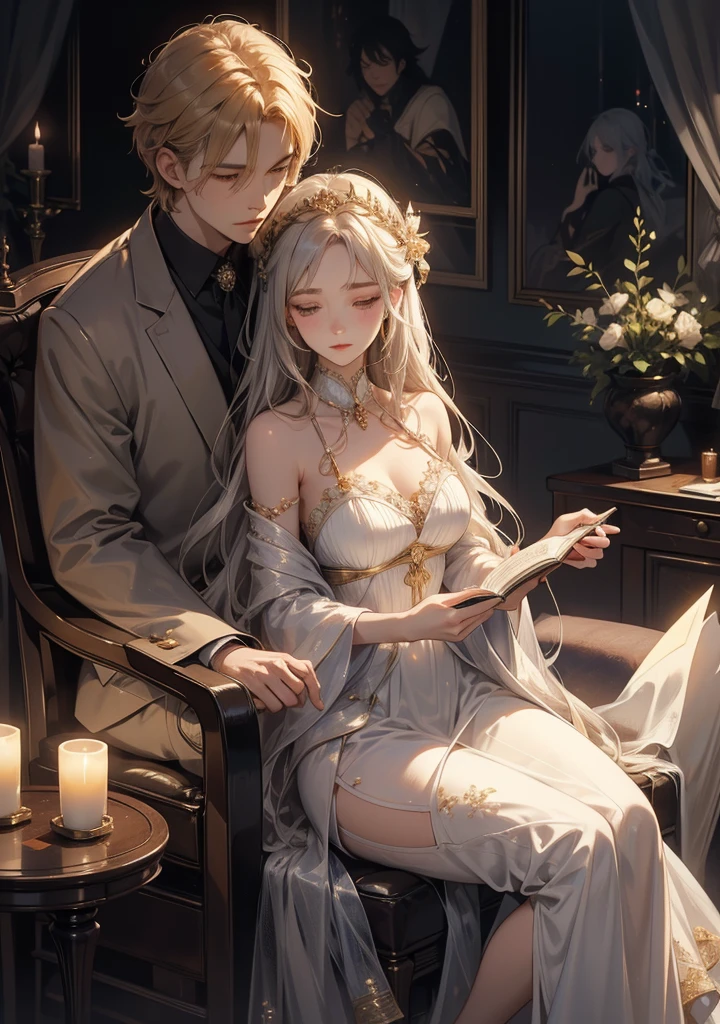 a drawing of a man and woman sitting on a bed, in style of manga, perfect lineart, beautiful line art, bold lineart, clean lineart, thick lineart, lineart behance hd, thick black lineart, extremely fine ink lineart, intense line art, line art!!, lineart, flowing hair and long robes, detailed manga style,beautiful line art, detailed manga style, extremely fine ink lineart,exquisite line art, perfect lineart,exquisite line art, exquisite digital illustration, detailed digital drawing,digital anime illustration, a beautiful artwork illustration, detailed matte fantasy portrait, beautiful line art, great digital art with details, goddess. extremely high detail, 4k detailed digital art, stunning digital illustration, digital fantasy illustration,((Best quality)), ((masterpiece)), (detailed:1.4), 3D, an image of a beautiful female,HDR (High Dynamic Range),Ray Tracing,NVIDIA RTX,Super-Resolution,Unreal 5,Subsurface scattering,PBR Texturing,Post-processing,Anisotropic Filtering,Depth-of-field,Maximum clarity and sharpness,Multi-layered textures,Albedo and Specular maps,Surface shading,Accurate simulation of light-material interaction,Perfect proportions,Octane Render, Two-tone lighting,Wide aperture,Low ISO,White balance,Rule of thirds,8K RAW,subsurface scattering, best ratio of four fingers and one thumb