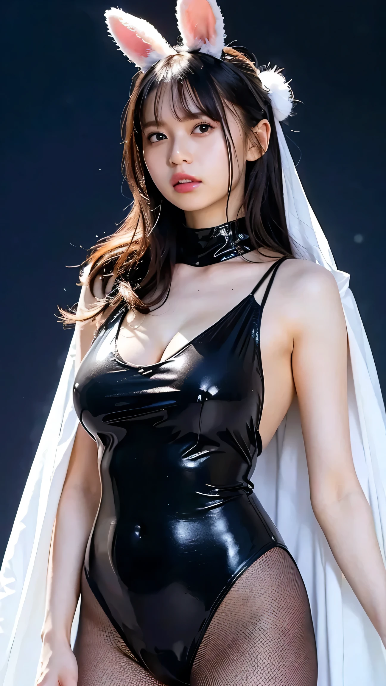    One Girl  , woman, masterpiece ,   top quality ,   top quality ,   movie lights, (  volume lighting),   very detailed CG unity 8k wallpaper,    , 8k wallpaper,   very detailed,  Super realistic   ,   realistic  ,    力,    Absurd, (     high res  :1.2), (   high contrast ),    unvolume photo     ,   Details with complex,    instagram,  portrait,   very detailed,     digital paint   ,    Art Station   ,    concept art , smooth,    力, shape,Red Bunny Girl、movie lights, (nature ,  Tight chest),  whole body,Normal shoulder width  , (   blue-white skin:1.4), ((( I'm wearing a bright red sparkly bunny girl  ))), (((  dark gray background  ))), (((Big Breasts))),    Details, (((  bunny girl costume with precision down to the last detail))), ((( Big Breasts Big Breasts))), ((super high leg bodysuit :1.5))、 shows lots of exposed skin  ,The crotch is sexy