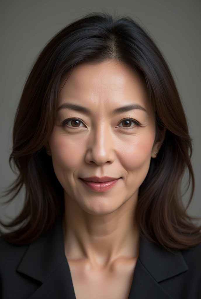 Mature Woman,  Japanese, 58 years old ( Beautiful mature vibe that symbolizes age : 1.5), 
 Gentle and Seductive Smile ,  fine lines of laughter  (1.4), 
 Natural age characteristics that appear around the eyes and mouth , A warm look, 
 Wavy Hair ,  Subdued, deep-hued hair  (1.3), 
 skin texture:  Soft, natural wrinkle details and transparency (1.4), 
 sharp focus ,  High Details,  super high res (1.4), 
Facial Features:  Unrivaled beauty and mature appeal , 
eye makeup: lipstick (1.2),  eyeliner  (1.3),  mascara,  eyeshadow, 
Physical characteristics:  Slim and gentle curves , Elegant and elegant posture , 
Realistic and Realistic  (1.4),  surreal (1.2), masterpiece,  top quality , 
 depth of field ,  Physically Based Rendering ,  Fascinating Atmosphere , Ultimate beauty。