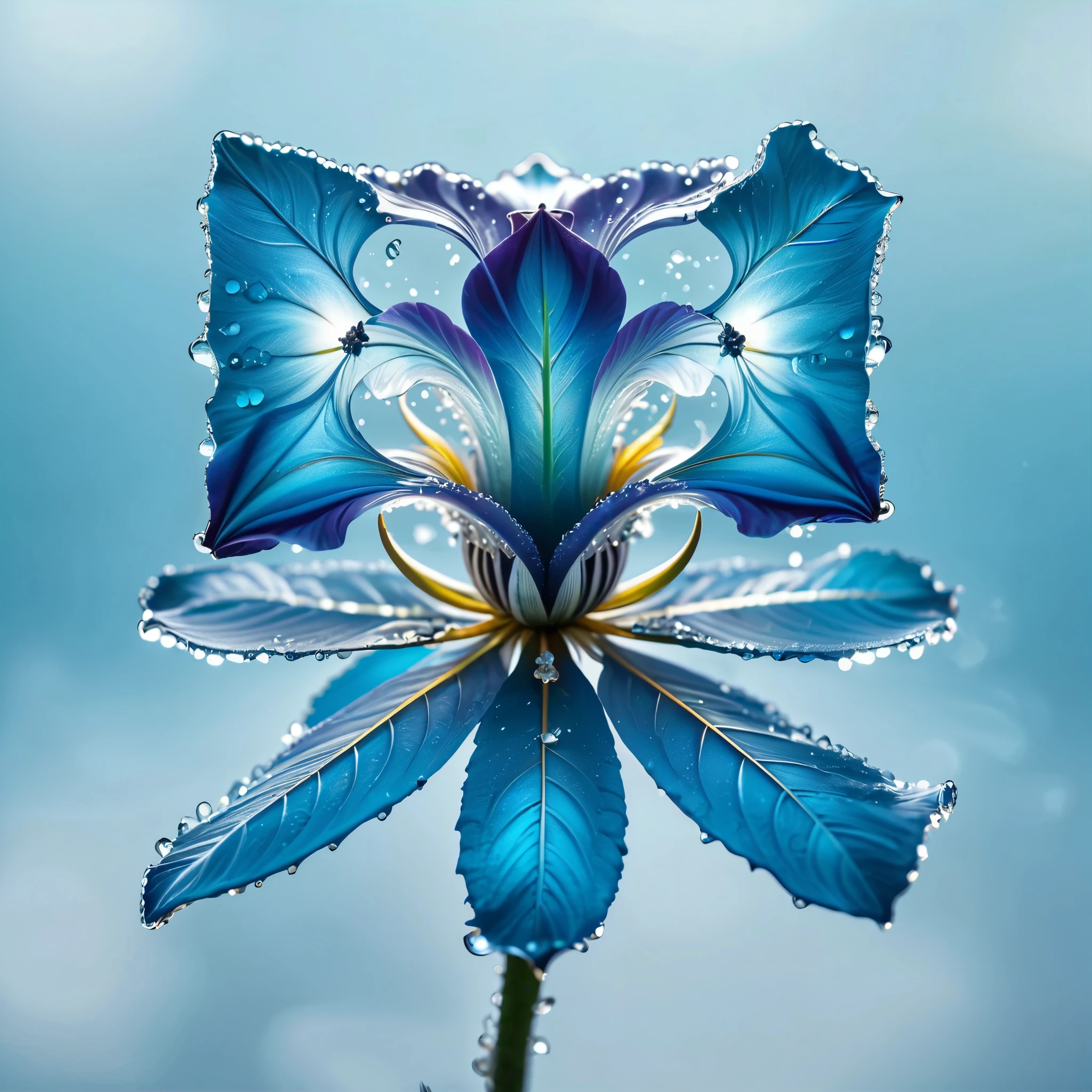 crystal flower , Fantasy, Galaxy, clean, 闪闪Luminescence的, 闪闪Luminescence的, Luminescence, dyeing, Magic Photography,   very attractive lighting  ,  Photographs are realistic,  super detailed, 4K, Depth of Field,  high resolution ，Blue flowers，Ice Blue，Shining， simple background ，,((  white background ))