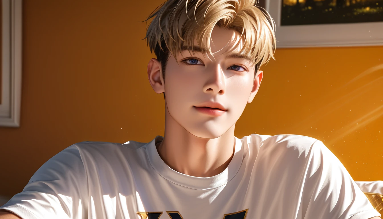 a full boy picture of a Male vocalist like Justin Bieber. Golden hair. ((18 year old male:1.2)), young cool European face, official art, high definition CG Unity 8k wallpaper, (Masterpiece:1.0), (top quality:1. 0),,super high resolution,4K,very detailed,photography,8K,nffsw,high resolution,Kodak Portrait 400,film grain,. Lens Flare Glow,Top Quality,8K,nffsw:1.2),Portrait Shooting,8K, (Top Quality:1.
INFO,  he is posing for a photo session, looking younger than aged 18 old, with nice blonde hairtyle wearing only a t-shirt, sweet face expression, he is inside a studio house, he is completely naked, hairless body, slim abs. He is showing his small hairless penis.
