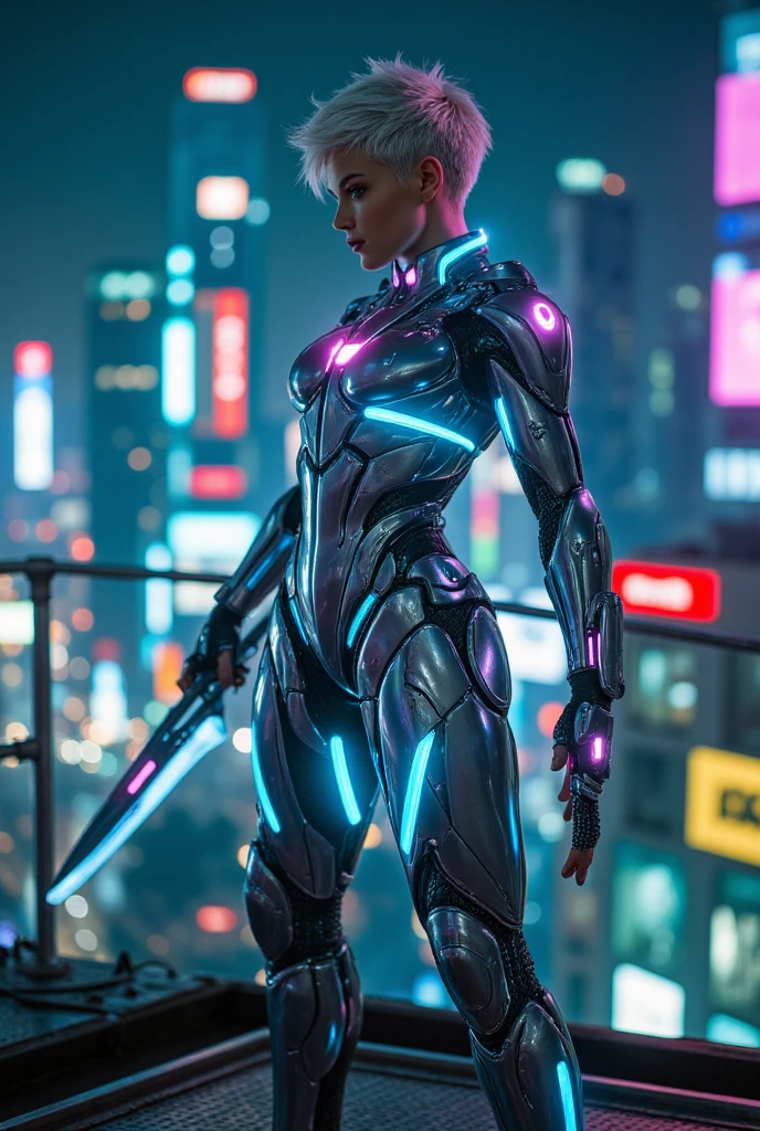 full shot photograph of a translucent blue glowing mechanical female, action pose, looking at viewer, detailed cyberpunk urban city on background, masterpiece, professional fashion <lora:space_girl:1>, cinematic, 35mm film, 35mm photography, film, photo realism, DSLR, 8k uhd, hdr, ultra-detailed, high quality, high contrast,