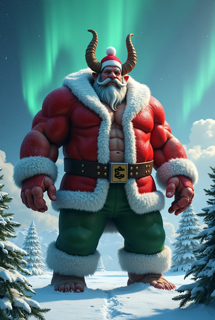 huge muscular, santaclaus, snow, long beards, old man