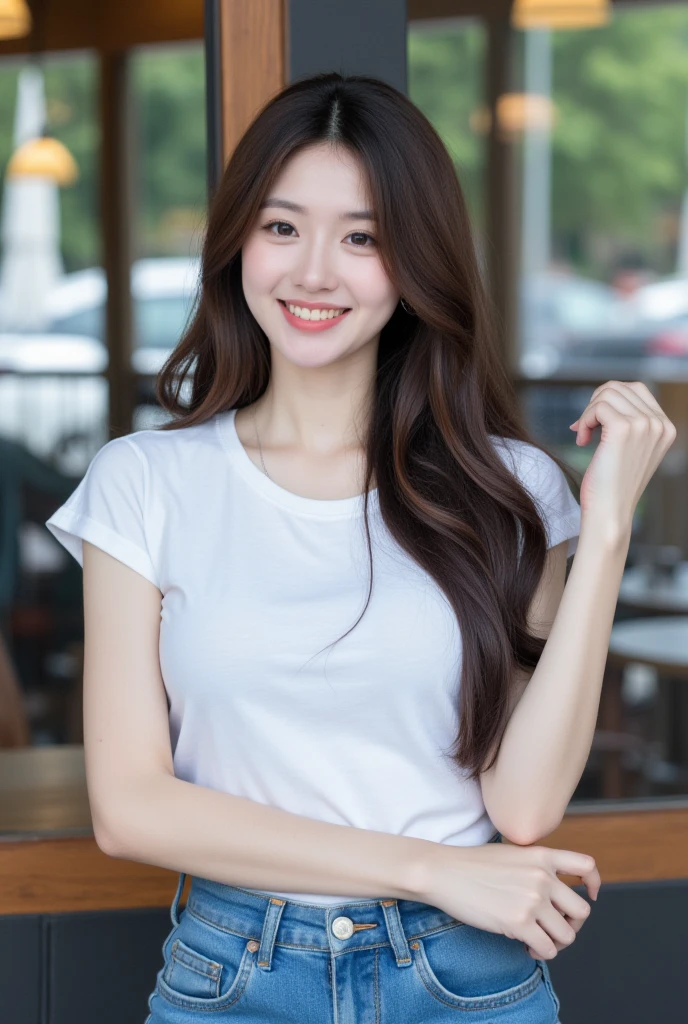 White tight shirt、White tight mini skirt、a bed、a smile、shortsleeves、high-level image quality、Hallyu Idol Face