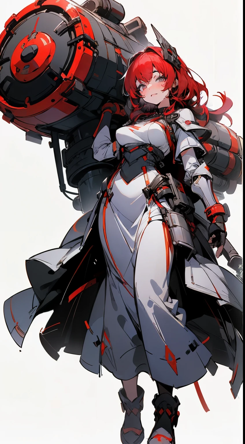 (masterpiece:1.2),8k, beautiful, high quality,
(full-length photograph:1.2)、((white background:1.6)),(Flat Illustration Art:1.2), (poster art:1.2),(Ultra-definitive game CG), CG animation, Character setting painting,Original character reference sheet adoptable,score_9,score_8_up, score_7_up, score_6_up, score_5_up, precise details, animation,
Cute tanned girl, ((MEGUMI)),
curly hair, blue eyes, (red hair:1.9), (white long dress:1.5),
(makeup lipstick eyeliner mascara eyeshadow:1.1) dark skin, Mole under the eye, Rings, Necklaces, (shaking breasts:1.5),
emale, holding large laser cannon, glasses girl, heavy equipment, full body armor, armor girl, mobile suit style, purple like clothes,