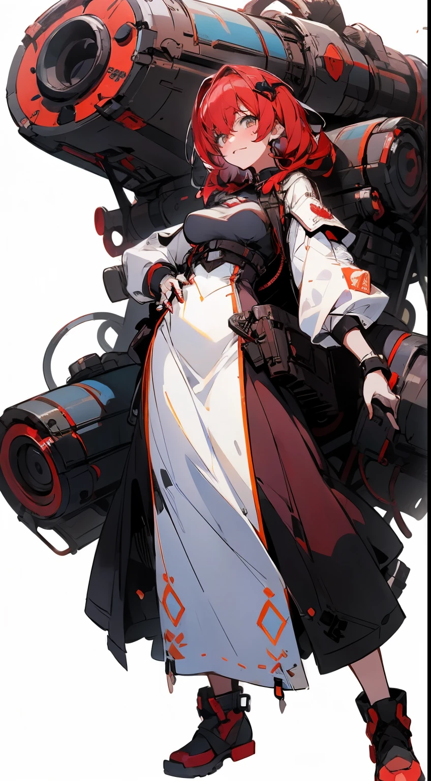(masterpiece:1.2),8k, beautiful, high quality,
(full-length photograph:1.2)、((white background:1.6)),(Flat Illustration Art:1.2), (poster art:1.2),(Ultra-definitive game CG), CG animation, Character setting painting,Original character reference sheet adoptable,score_9,score_8_up, score_7_up, score_6_up, score_5_up, precise details, animation,
Cute tanned girl, ((MEGUMI)),
curly hair, blue eyes, (red hair:1.9), (white&yellow long dress:1.5),
(makeup lipstick eyeliner mascara eyeshadow:1.1) dark skin, Mole under the eye, Rings, Necklaces, (shaking breasts:1.5),
emale, holding large laser cannon, glasses girl, heavy equipment, full body armor, armor girl, mobile suit style, purple like clothes,