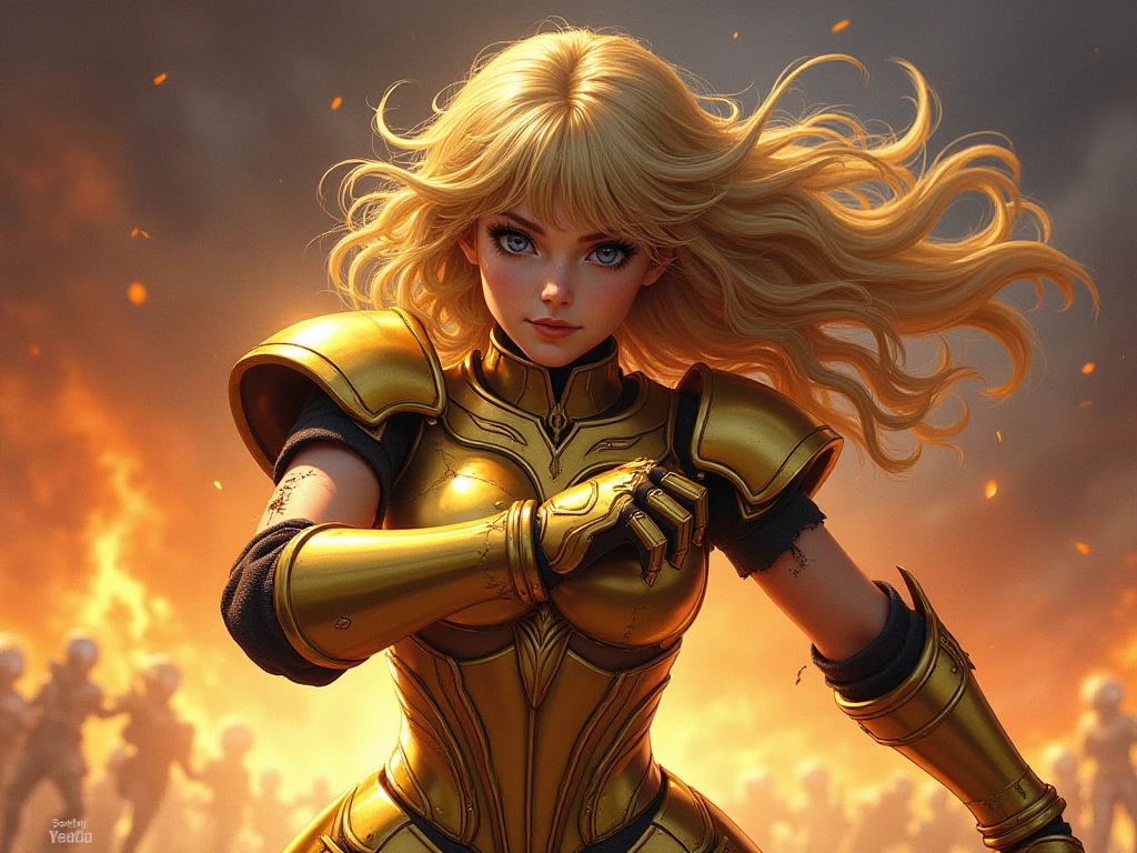 Knight of the Zodiac Aiolia Leo, golden skull in a white cape, attack at the speed of light, Saint Seiya, (style!!!), (REALISTIC METAL TEXTURE), realistic hair!!! (shiny gold), (realistic texture:2.0), (HDR:1.2), (4K), Blonde hair long, tiro de whole body!!!, The camera is low, Super detailed SUIT ( armor), suit with precious stones, wide shoulder pads, woman, angel face, symmetrical face, Tempt, pronounced muscular thighs, Majesty&#39;s Throne Room, whole body, mostre as legs de calcinha dourada brilhante relusente, sensual blue eyes, white thighs, legs, red mouth, small eyes, nariz up, (ETHICAL ESLAVA), White skin, 22 year old girl with clear skin, White skin, 20 year old girl&#39;s skin is clear, (Perfect eyes!), hot girl, (Sensual bellies!), crown, a tiara, headscarf, Diamonds, ruby, Topaz, Esmeralda