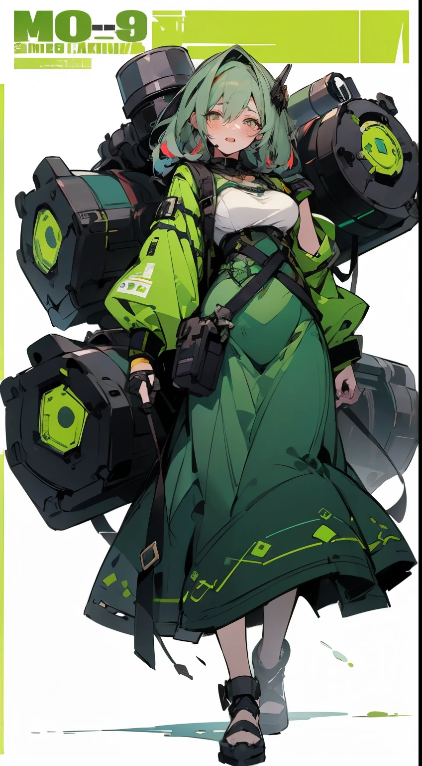 (masterpiece:1.2),8k, beautiful, high quality,
(full-length photograph:1.2)、((white background:1.6)),(Flat Illustration Art:1.2), (poster art:1.2),(Ultra-definitive game CG), CG animation, Character setting painting,Original character reference sheet adoptable,score_9,score_8_up, score_7_up, score_6_up, score_5_up, precise details, animation,
Cute tanned girl, ((MEGUMI)),
curly hair, blue eyes, (yellow green hair:1.9), (yellow green long dress:1.5),
(makeup lipstick eyeliner mascara eyeshadow:1.1) dark skin, Mole under the eye, Rings, Necklaces, (shaking breasts:1.5),
emale, holding large laser cannon, glasses girl, heavy equipment, full body armor, armor girl, mobile suit style, purple like clothes,