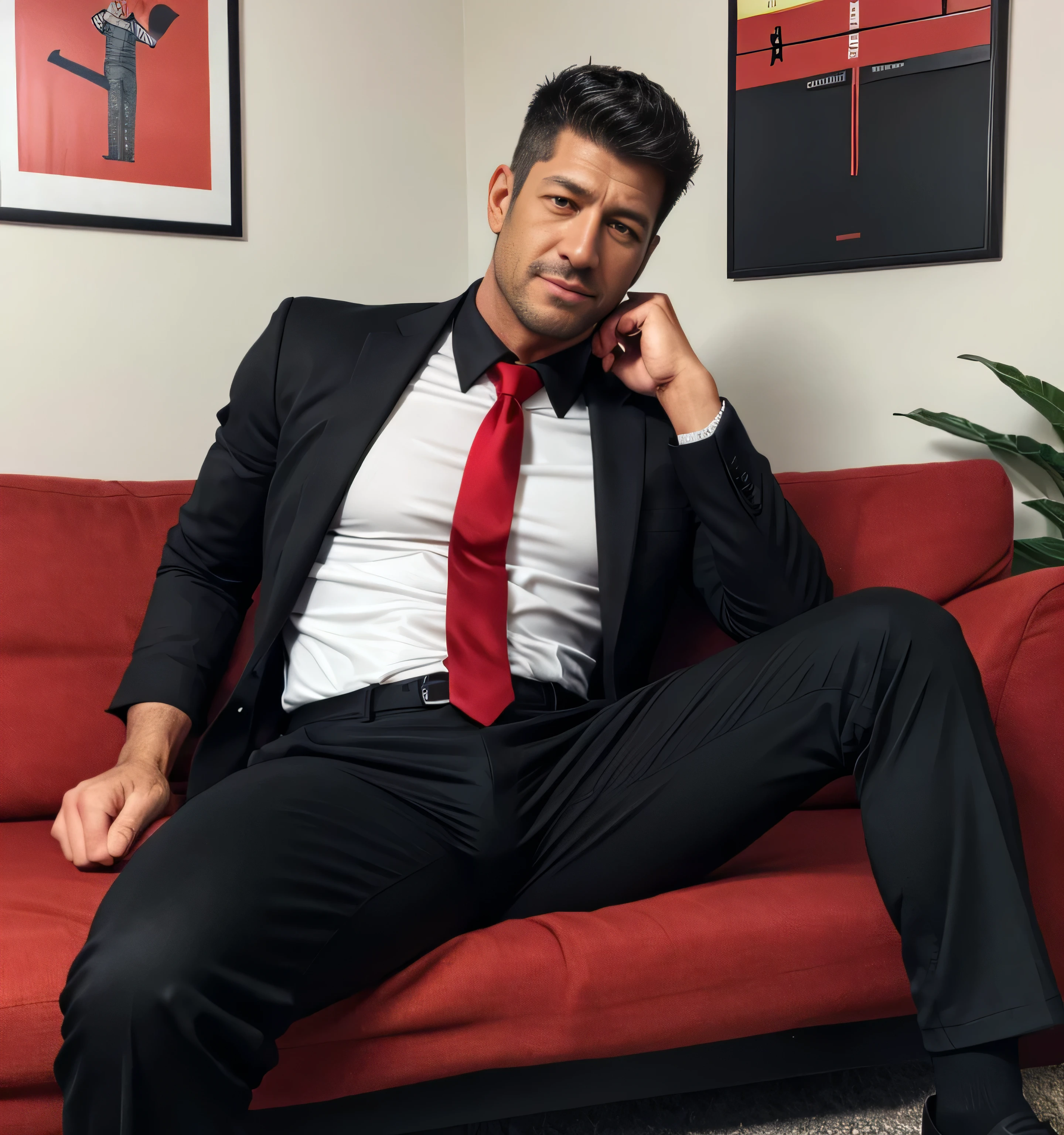 30 years old,daddy,"shiny grey suit ", wear white shirt, very shiny grey pants, very shiny grey waistcoat, Dad sit down on sofa,k hd,in the office,"big muscle", gay ,black hair,asia face,masculine,strong man,the boss is,handsome,,leather gloves,lecherous dad,look straight ahead,dad is handsome,dad is handsome ,dad is "horny dad"