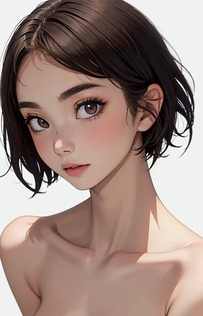best quality, work, (Practical: 1,2), 1 girl, Brown hair, Brown eyes, front, Delicate face, beautiful eyes