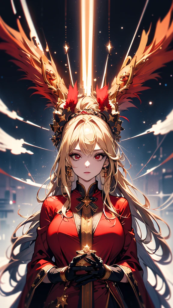 masterpiece,                       High Quality              , 4K, Beautiful design,           silhouette    ， blonde alone     ，                Ponytail vaginal bleeding    ，        Highly Detailed Starry Sky,       Knowledgeable woman    , Highly detailed solo,    1 Woman   ,   red eyes，Big Breasts，     Santa costume ， Red fur coat，    Knowledgeable woman    ，