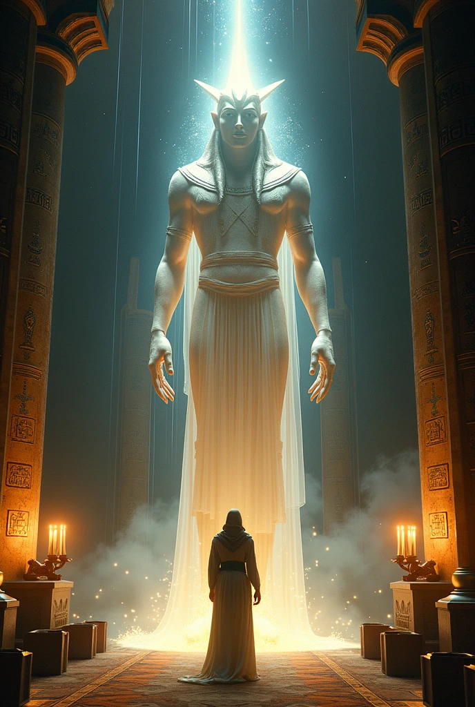 Ancient China, Temple, (Mysterious Black Mist), Journey to the West, Judge, Elder, Glazed Tiles, Buddha Statues, Lanterns, Absurdity, Realistic Lighting, (Abyss) Masterpiece, High Quality, Exquisite Graphics, High Detail, Undersea, Water Prison, Male, Snake Spirit