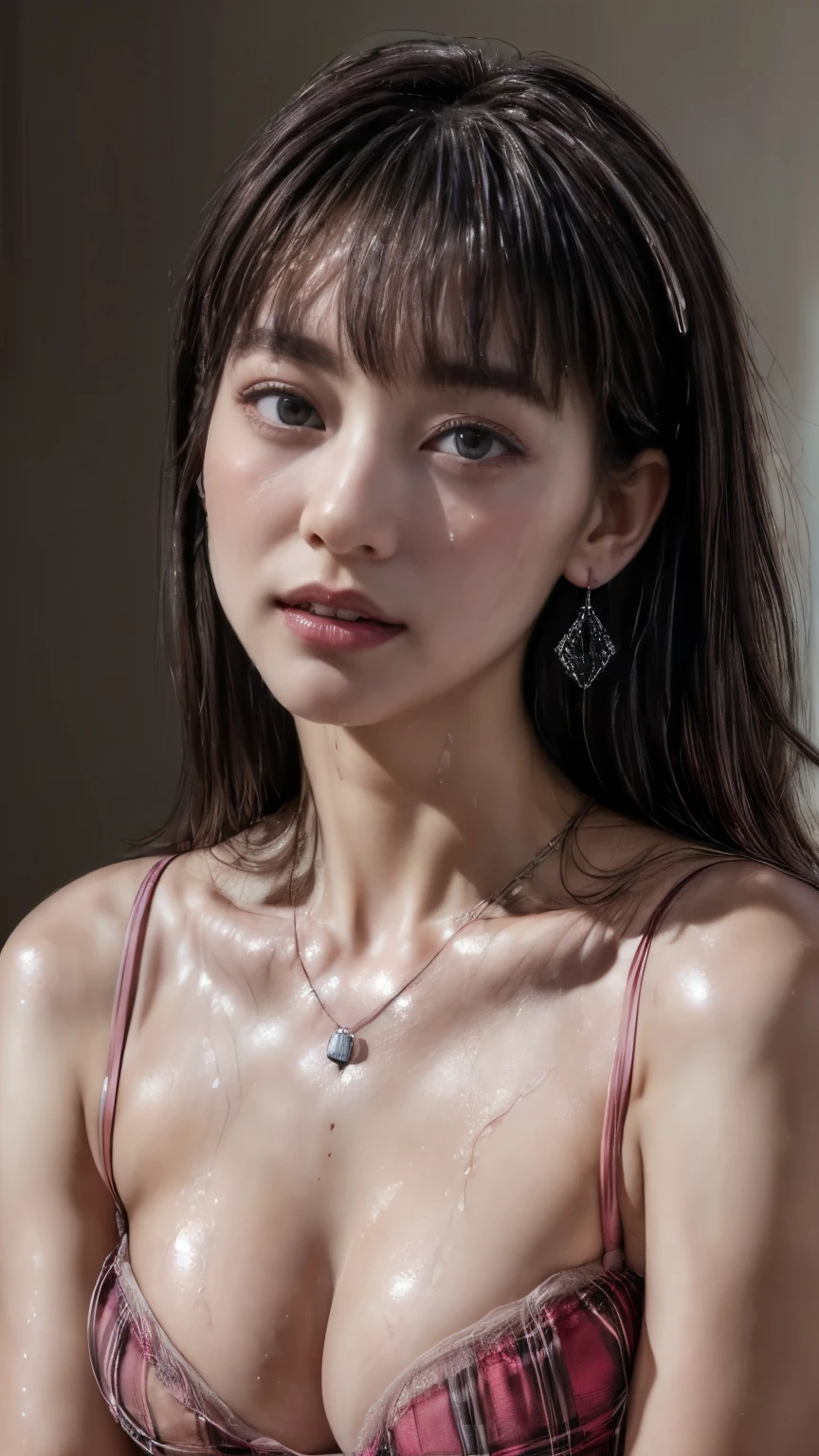 (((Mr.々 Angle )))、 1 Woman 、 cowboy shot、((())、(nsfw)、(( My whole body is wet with semen ))、bite、Delicate Paintings 、 beautiful girls、With bangs、Platinum Hair、Various hairstyles、smile、 necklace、(( earrings for women with first name)),Tuck your hair behind your ears 、 ((UNDER SUPER BIG :1.4)),((( Very Small Lingerie )))、(((dark pink plaid lingerie))、((Areola))、(( dull bangs))、((princess_cut))、(( Delicate Pictures )),( GIRL MASTERPIECE RAW PHOTO DETAILS:1.25)、( top quality :1.6)、( super high res:1.5)、( realistic :1.75)、8k resolution、 Canon EOS R5 、50mm、 absurd、 Ultra Detailed, movie lighting