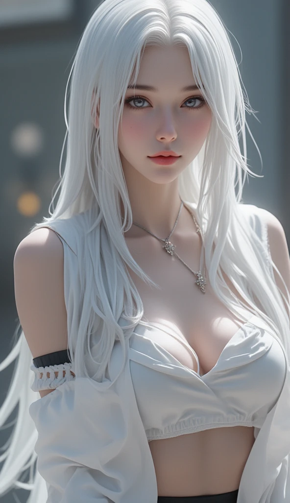 masterpiece, best quality, nearly perfect, (perfect face:1.1), (high detail:1.1), dramatic, (1 person), pale skin, (long pure white hair:1.4), white eyes, Otto Sepalainen, alone, long hair, white luxury suit, cover navel, snob, Albinism, Luminous Studio graphics engine, Pouting, Demonic Magician, Volumetric lighting, delicate eyes, (8k wallpaper masterpiece), Super detailed, intricate details, Absolutely pixel perfect, Rose, Fashion, side, looking at the audience, BalenciagaStyle