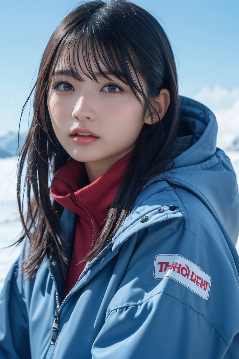Best-quality, Masterpiece, Ultra-High-Resolution, (Photorealistic:1.4), Raw-Photo, 1girl, 12-years-old, the most famous Japanese idol, having fun at heavy-snowy-mountain, wearing winter-clothes, (extremely cute face like a most popular Japanese idol, ((extremely beautiful big-black-eyes)), extremely beautiful black-short-cut-haired), extremely beautiful long-eyelashes, extremely beautiful lips, extremely beautiful skins