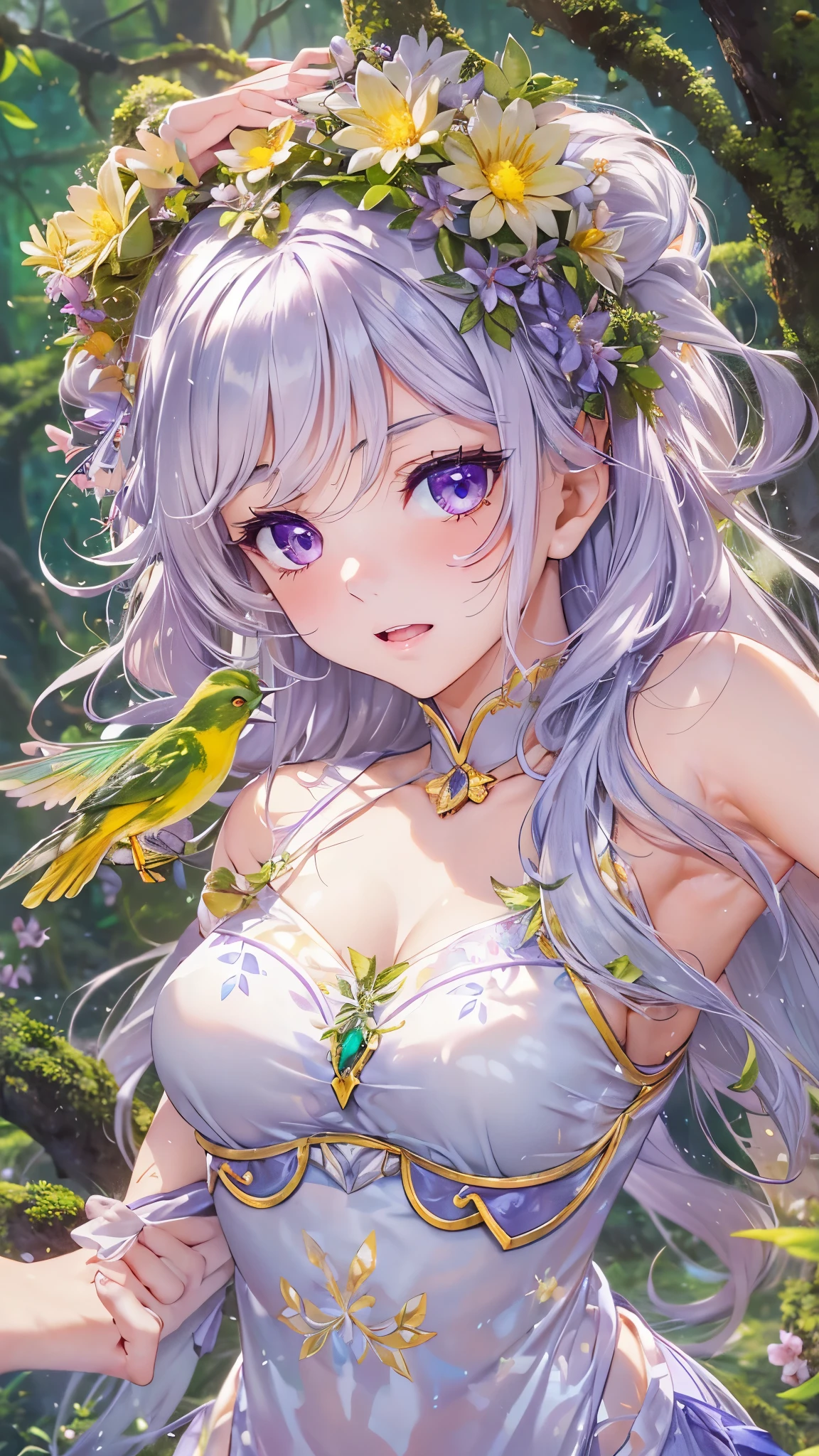 ((Finest quality)),(超A high resolution),(ultra-detailliert),(Meticulous portrayal),((Best Anime)),(Finest works of art),(Ultra-Precision Art),(The art of astounding depiction,Overwhelming depiction:1.5),(Intricate and detailed art), (femele:1.5),best gravure model:1.8,((beauitful face:1.5)),((Stunning proportions that will make you fall in love with it:1.6)),((Radical poses:1.8))),colorful bikini:1.8,slim belly:1.5,the flower crown:1.3,