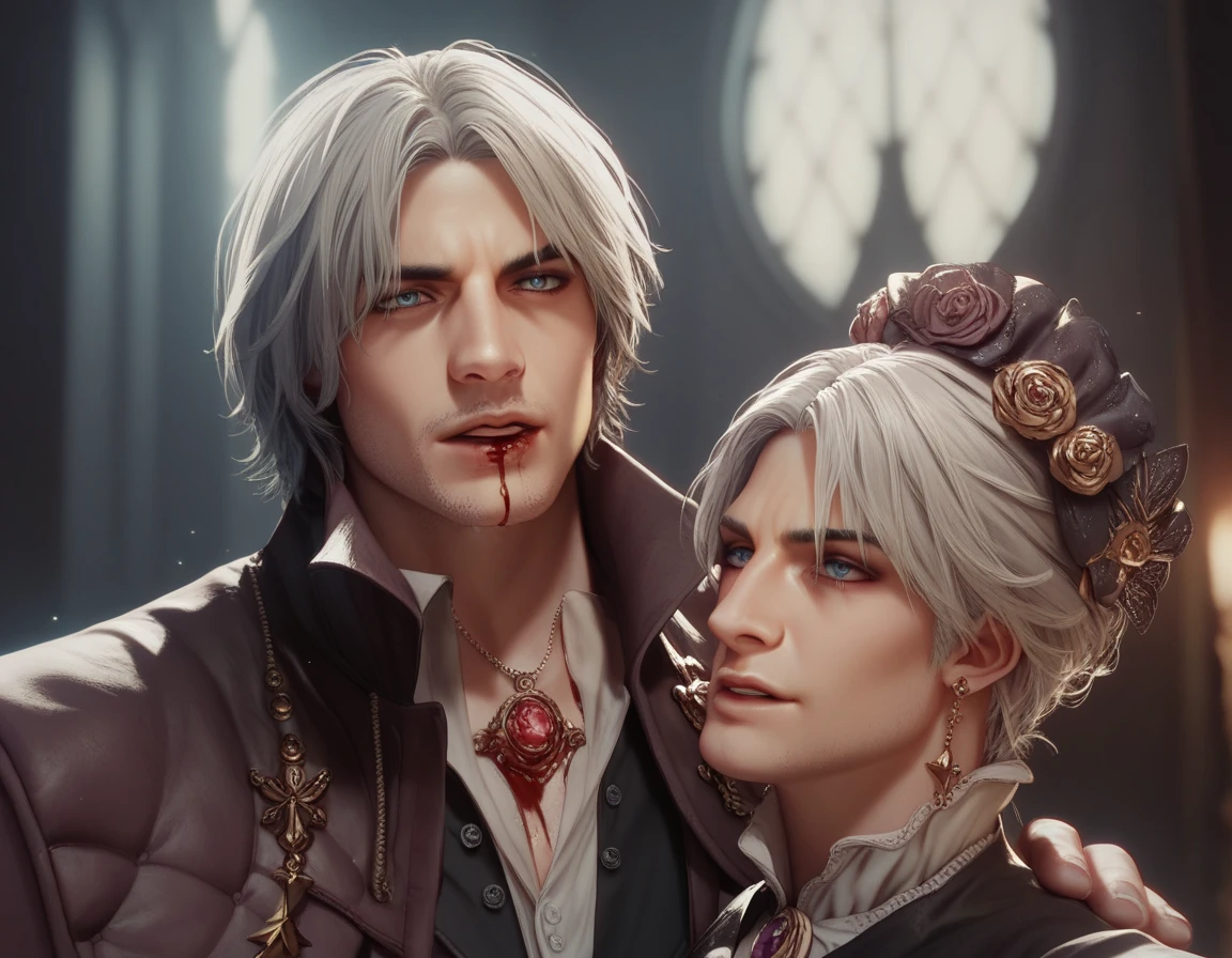 Dante Sparda,  Courageous,  victorian style, magic,  Dante from DMC , Divine, Dark tones, Blood