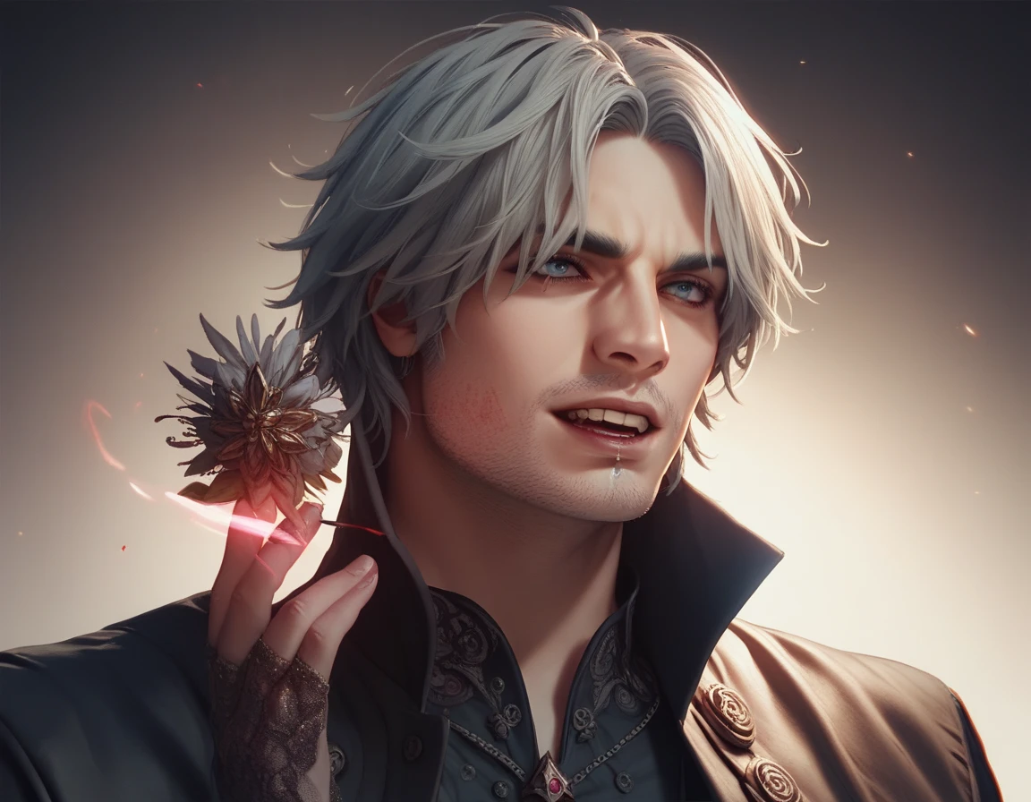 Dante Sparda,  Courageous,  Victorian style, magic,  Dante from DMC , Divine, Dark tones, Blood