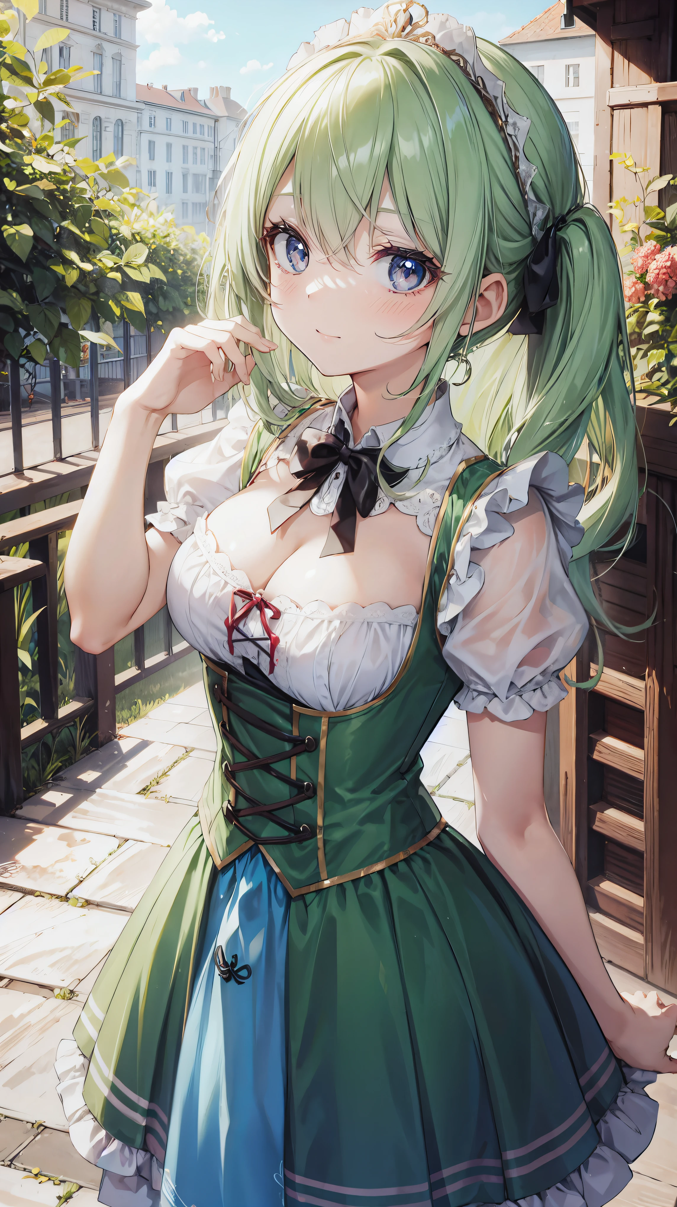 (finely detailed beautiful eyes and detailed face,masterpiece sidelighting,masterpiece,best quality,detailed,high resolution illustration),
(fantasy background, village,tree,woods),knight
(1girl,whole body,bishoujo,lustrous skin,looking down,looking at viewer),
(green hair,red eyes,underboob),(clothed_underbust:1.2)