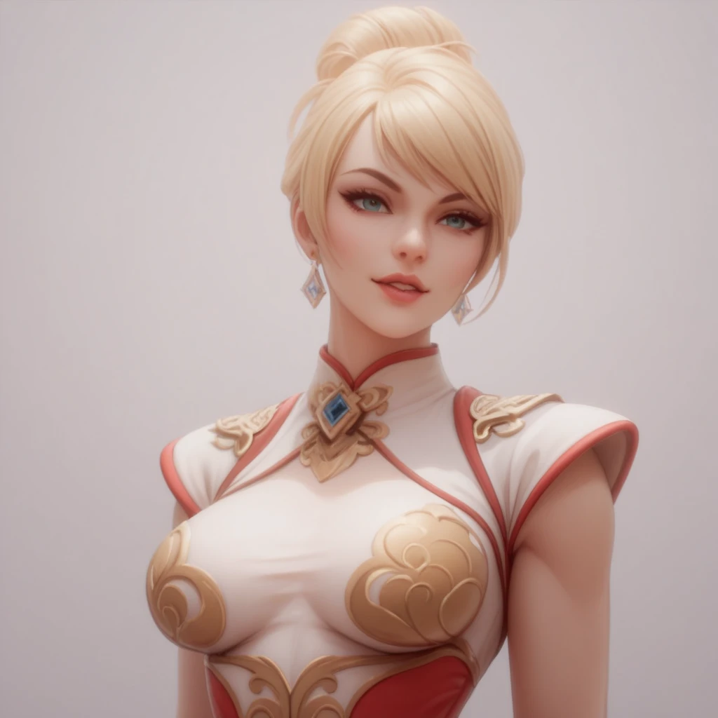 (( top quality )), ((masterpiece)), ( Details), （ perfect face）、The blonde final emperor is wearing a gorgeous and sexy Chinese dress