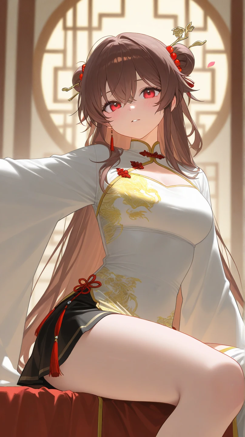  Chinese clothes　 miniskirt　Inside the palace　Brown Hair　 red eyes　 Qiongxi　 eyes 