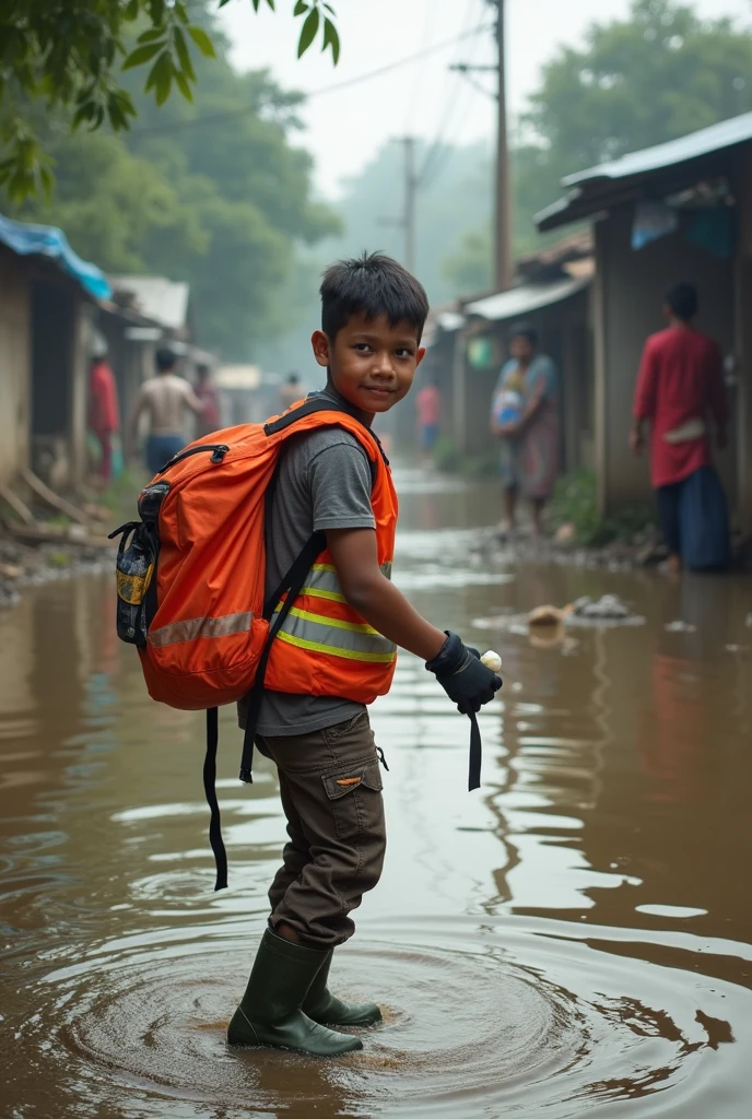 Bangladeshi student giving relief to flood affected people