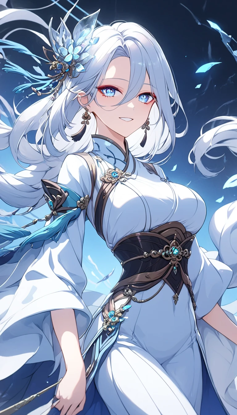 (masterpiece), (best quality), (ultra detailed),(disshed hair),(illustration), (1girl), (Fashionable clothing), standing, Fashion model , perfect face, Floating,(high saturation),(colorful splashes ), colorful bubbles, (shiny), focus on the face, (hair accessories), earpiece, long hair, ((underpants)), pantyhose, white lace, upper body, white hair, shiny hair, big breasts, Action poses, heavy breathing, sweat, shiny skin, delicate eyes, white clothes, white lace gloves, illustrations, perspective, white lace underwear, transparent clothes, fashion, (((forest))), portraits, Hanfu, upper body,