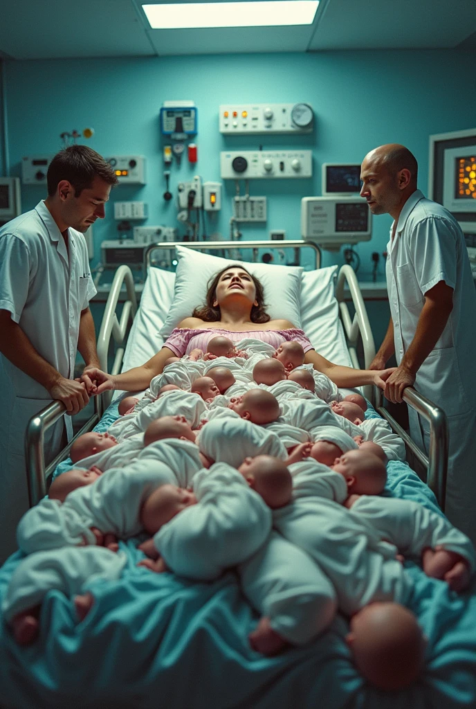 An animation showing newborn babies, with doctors and nurses in a hospital. A birth rate graph is displayed on the side, illustrating how births add to the population.