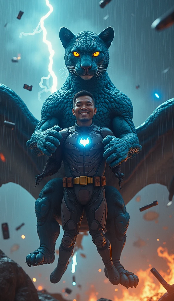 description: Make a Black Boy Features: He is 4 Scenario: Type Disney Action Drawing: He's with his father, your father is dressed as a Marvel superhero . Qualidade: Pixar, 3D, Disney