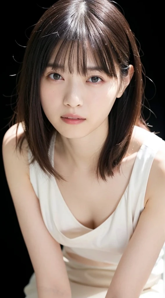 (masterpiece:1.3), Highest quality、Ultra-high resolution, Very detailed, Very detailed CG Unity 8k 壁紙, Realistic, photo-Realistic, RAW Photos, Beautifully detailed face, Pale skin, Realistic glistening skin, Detailed cloth texture, Detailed hair texture, Perfect body, Beautiful Face, Accurate, Anatomically correct, Highly detailed face そして skin texture, Natural neck length, (Fair skin:1.2), Good teeth alignment,
Symmetrical eyes, Heterochromia iridis、 double eyelid, Thin eyebrows, (Glossy Lips:1.4), (Sad face:1.2),
(classy and cute girl:1.3),
(Large :1.4), Cleavagiful clavicle,
(Wavy long hair:1.2), ((Asymmetrical bangs:1.2)), A tight dress that clings to the breasticro Minituous thighs、A photo showing you from head to knees